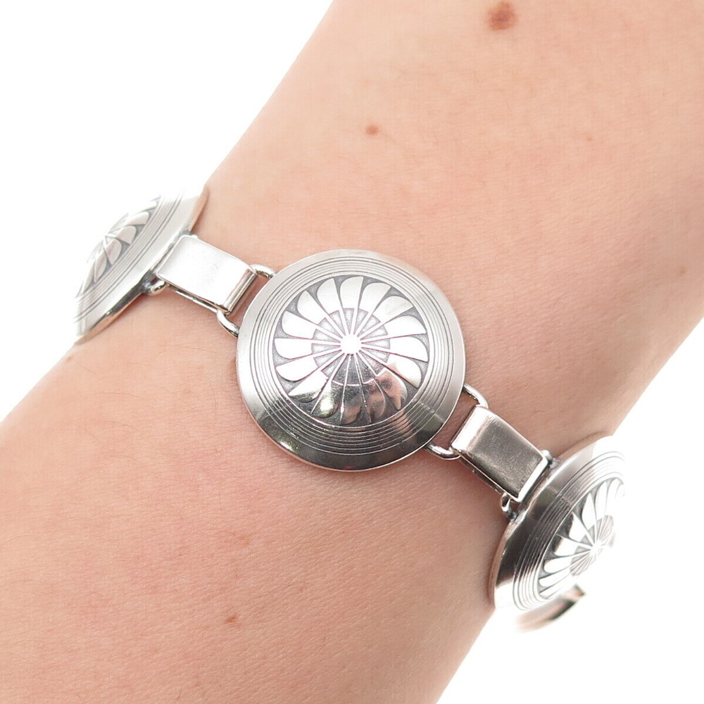 Old Pawn 925 Sterling Silver Vintage Southwestern Concho Tribal Bracelet 7.5"